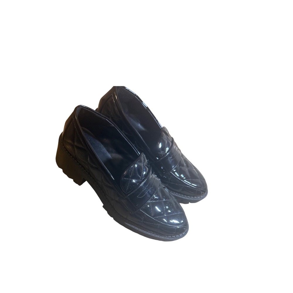 Marc Fisher‎ Black Quilted Patent Leather Lug Sole Penny Loafers Mens 8M